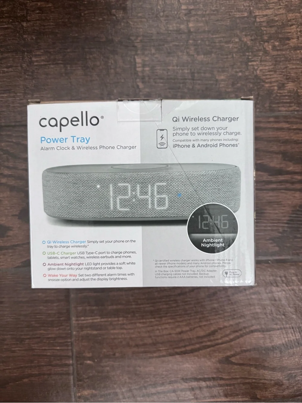 CAPELLO power tray alarm table clock wireless charger
